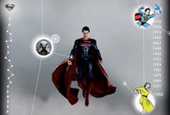 Light gray Superman interface thumbnail with a central character figure and a vertical timeline.