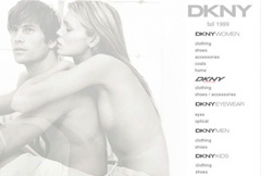 Minimal DKNY e-commerce page with fashion photography, product navigation, and shopping controls.