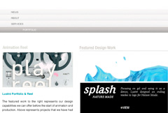 Minimal Lustre studio website with a pale interface, project categories, and production-work navigation.