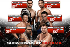 UFC Japan promotional takeover with fighter photography, event details, and social controls.
